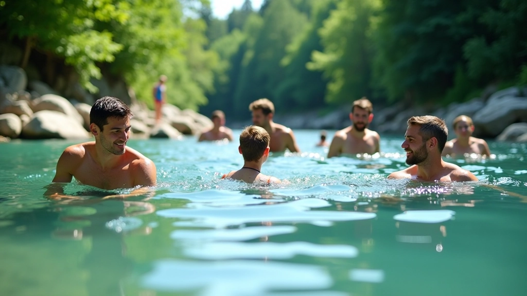 Swimmers enjoying natural outdoor swimming hole